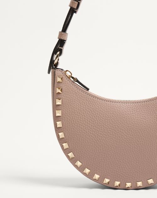Valentino Garavani - Mini Rockstud Hobo Bag In Grainy Calfskin - Poudre - Woman - Shoulder Bags